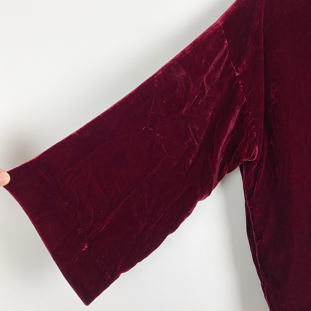 GAP Silk Blend Velvet Kimono Sleeve Open Front Cardigan Jacket Women XS Burgundy - Picture 3 of 5